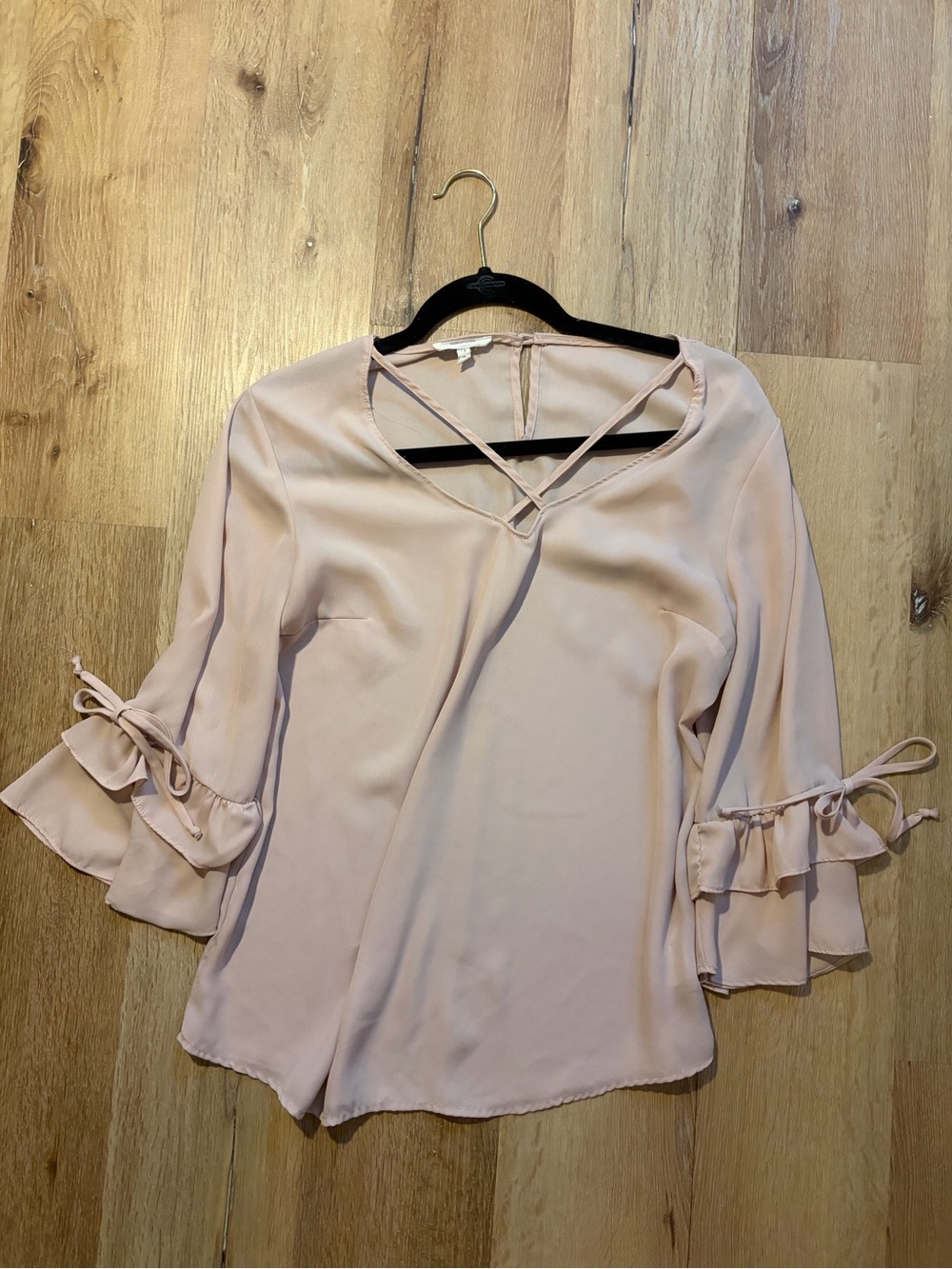 Maurices Blush Pink Crisscross Ruffle Sleeve Blouse